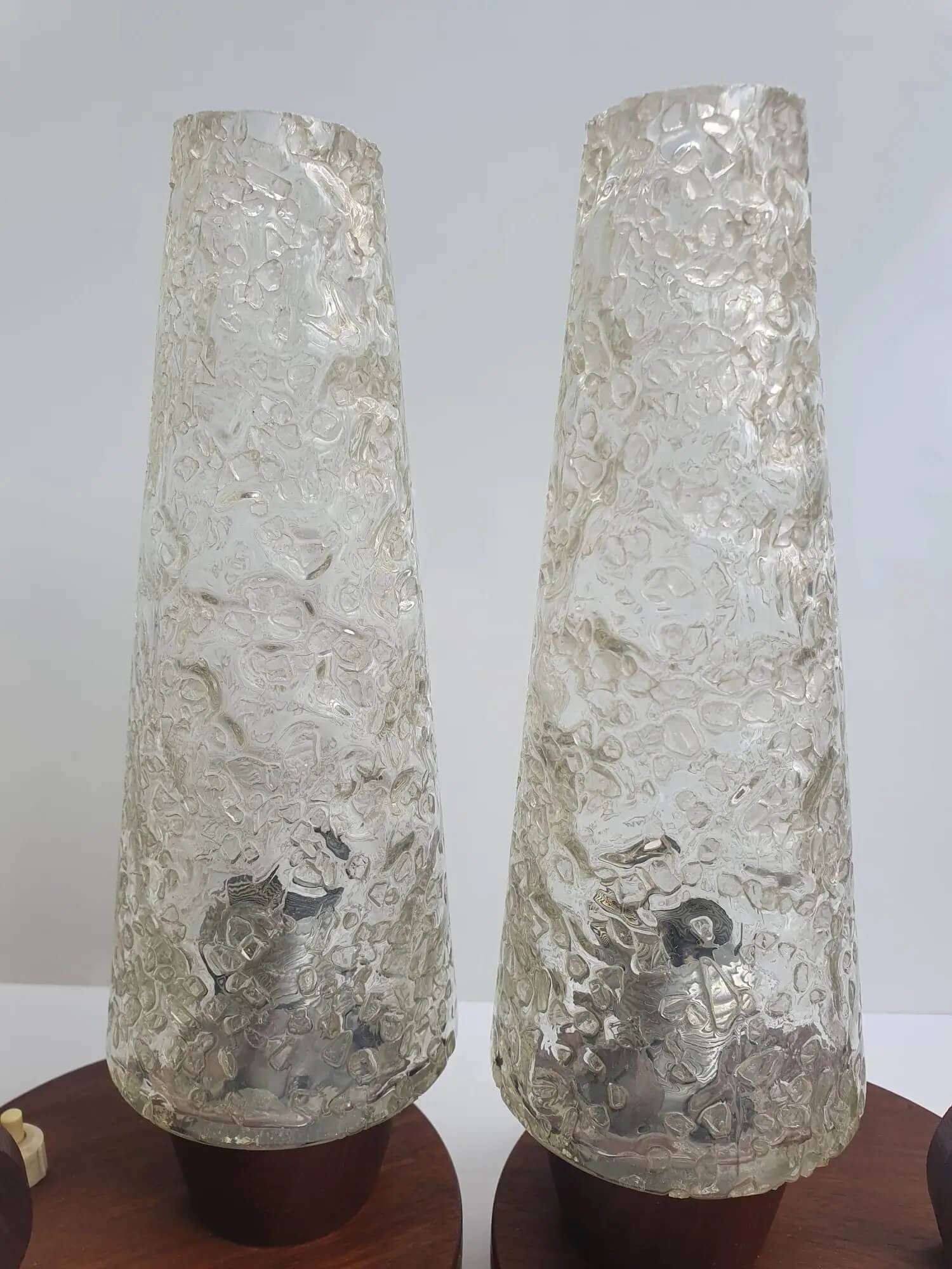 Pair of antique glass and wood table lamps