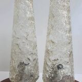 Paire de lampes de table anciennes verre et bois