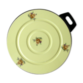 Old underside flat heater in yellow enamelled sheet metal decorated flowers MIJOSKA