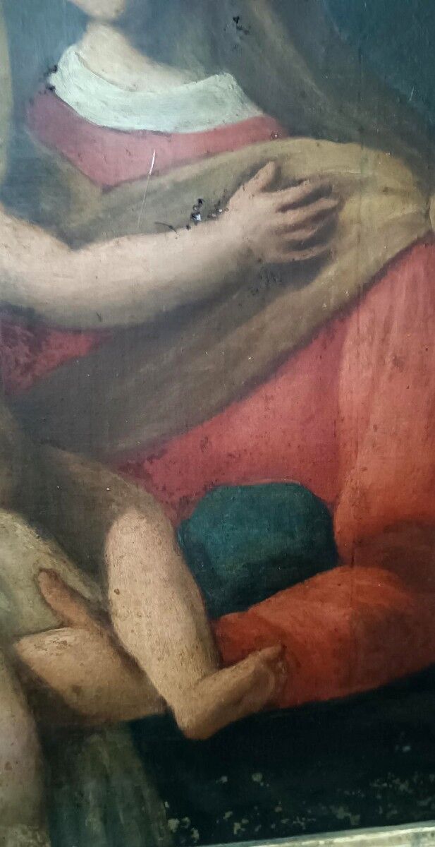 Old oil painting on canvas "Virgin Mary with Child"