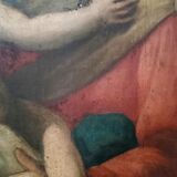 Old oil painting on canvas "Virgin Mary with Child"