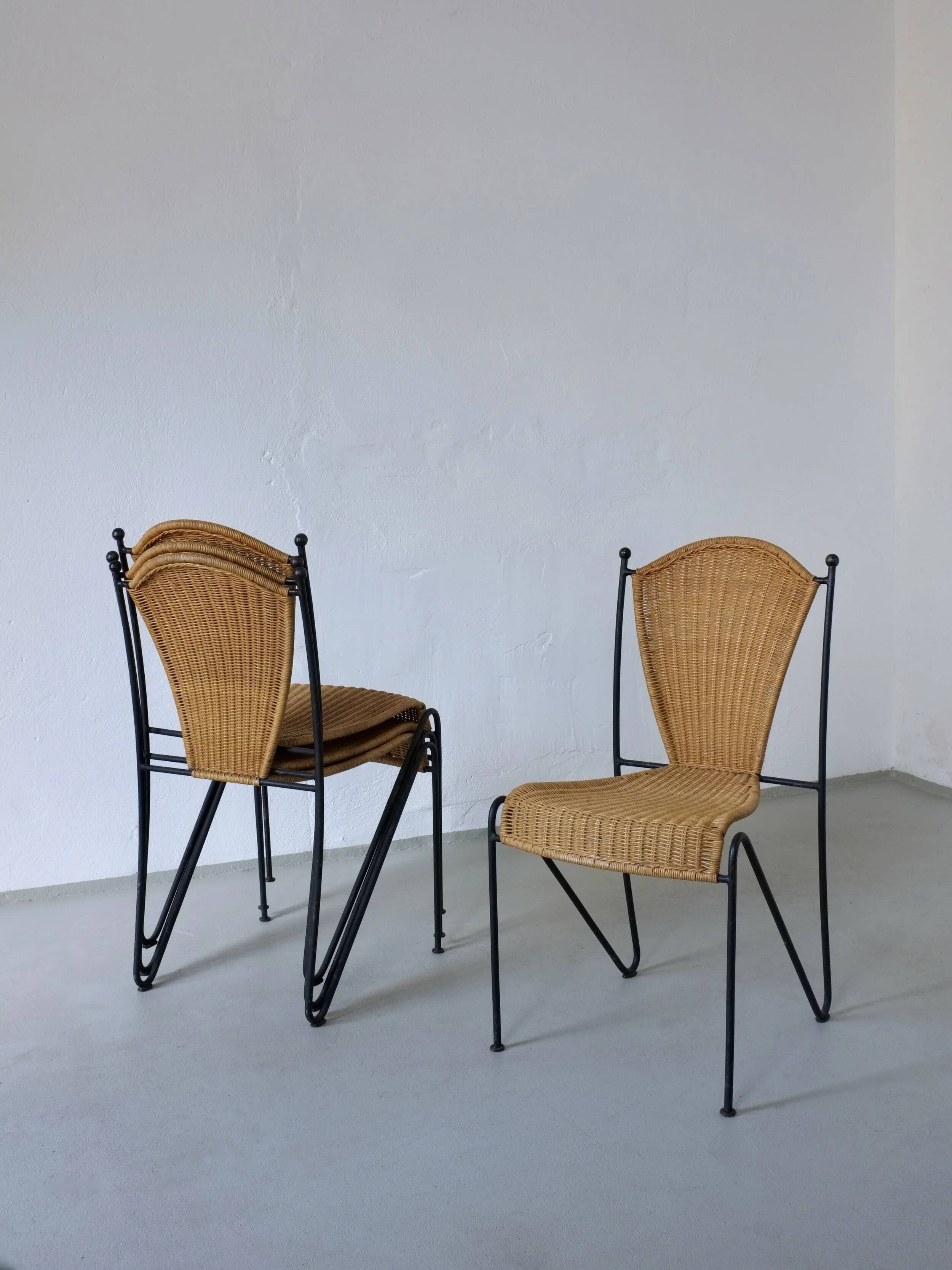 4 Frederick Weinberg wicker iron chairs | 1960s