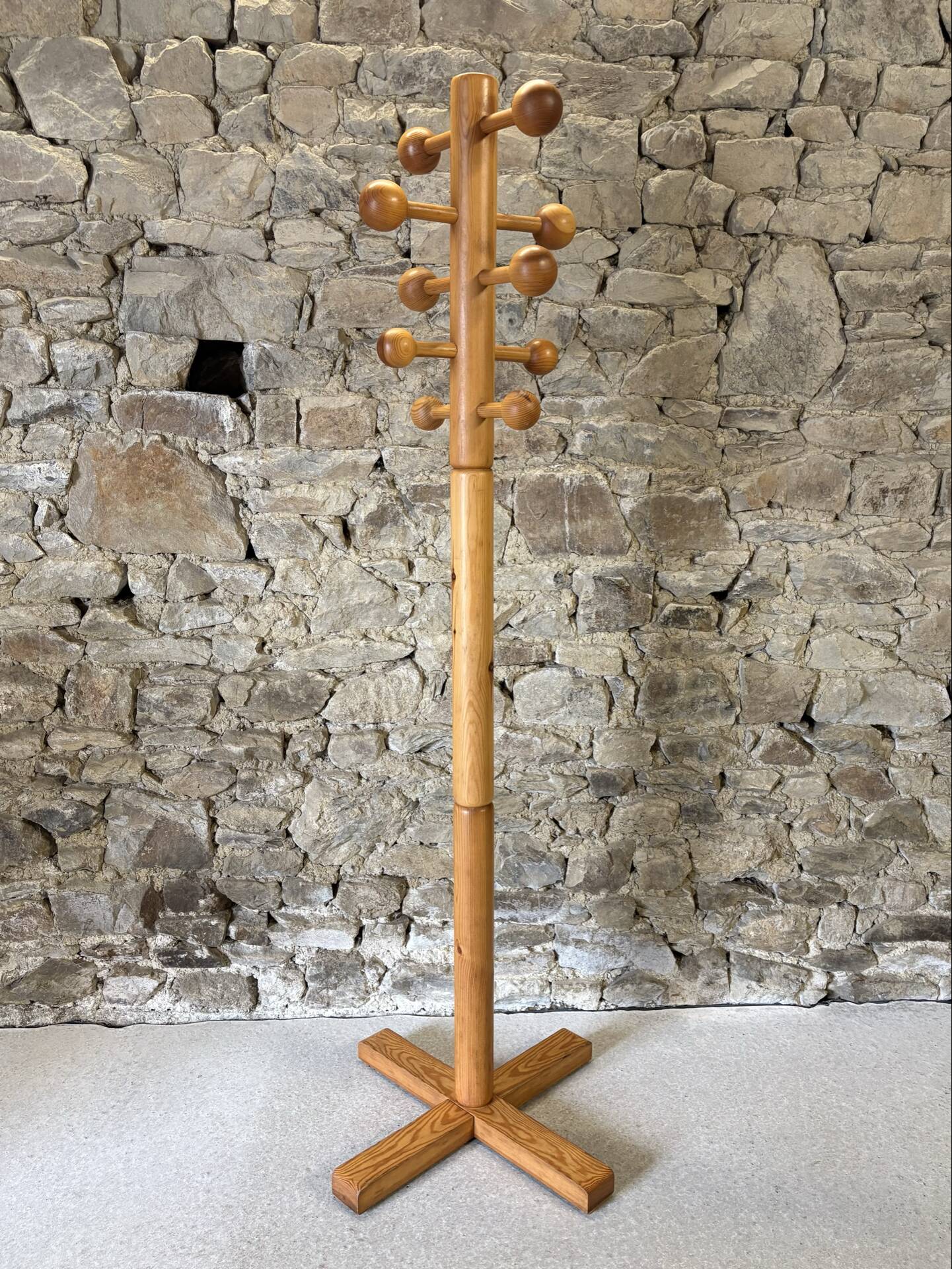 Solid pine coat rack, 1980
