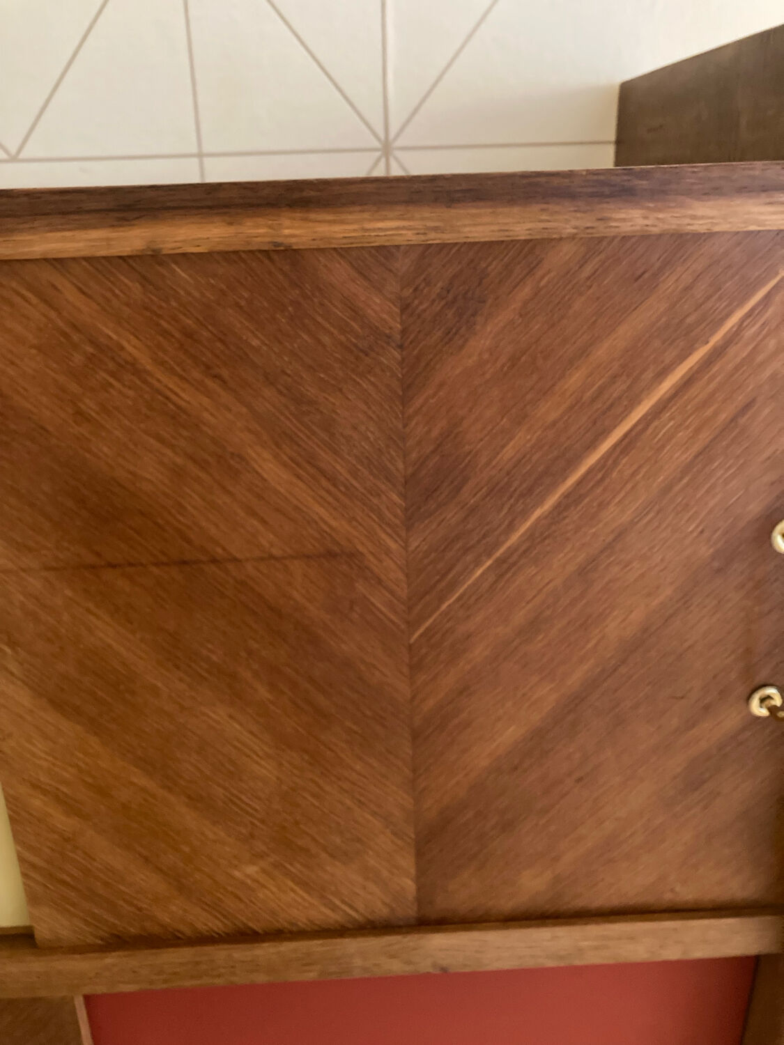 Buffet with 4 sliding doors, vintage wood and Formica