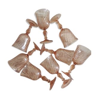 Set of 8 Rosaline pink foot glasses