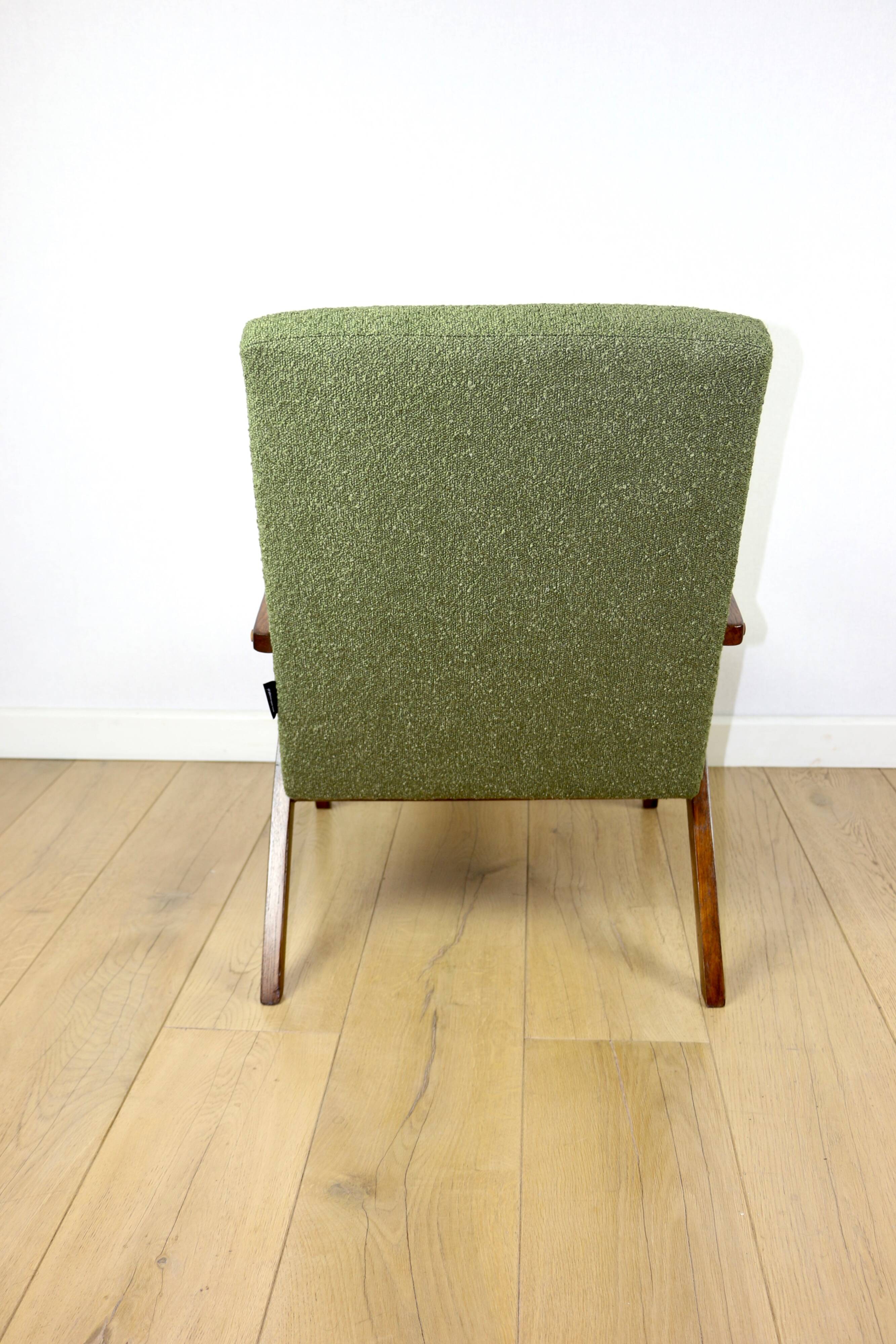 Vintage armchair B-310 VAR green boucle dark structural wood 1970s