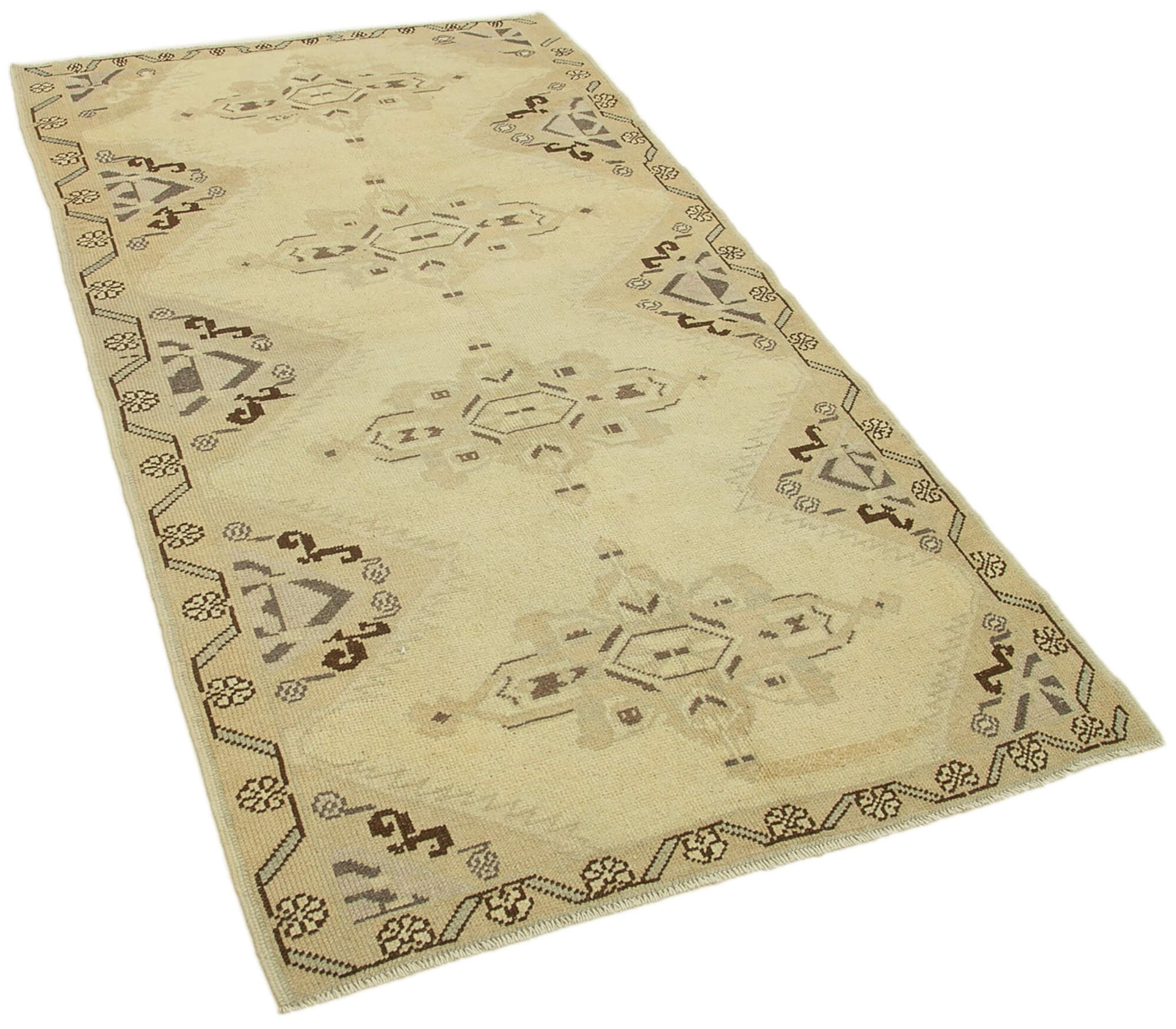 1960s handmade vintage oriental beige rug 109 cm x 200 cm