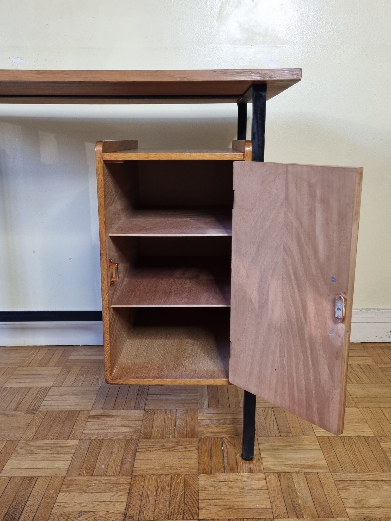 Vintage desk in metal and wood, 50s-60s