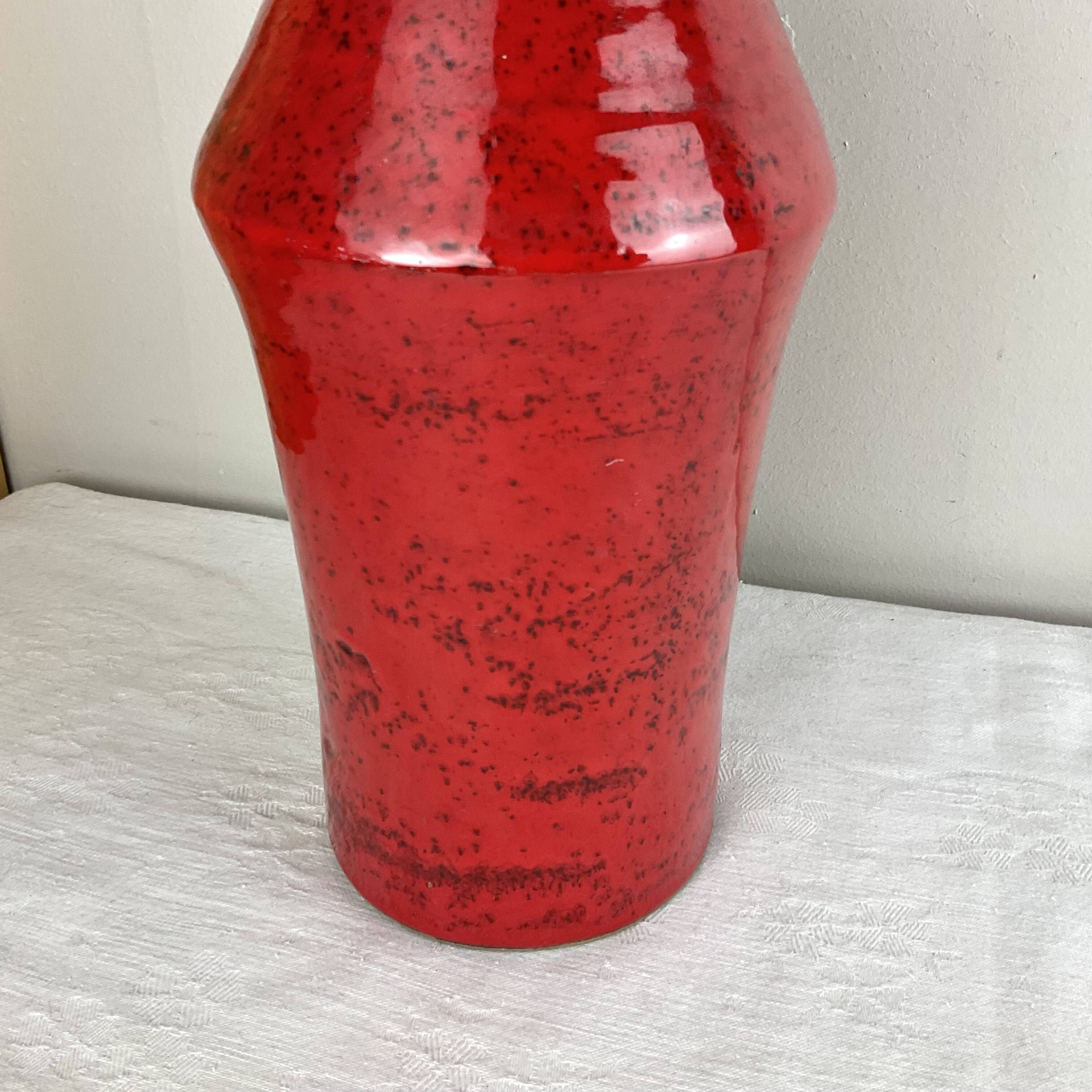 Vintage red ceramic vase mid century design