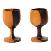 Verres à vin en bois sculpté ,bois d'olivier ,lot de deux