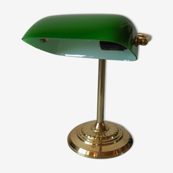 Lampe bureau de notaire et abat jour orientable vert et blanc déco bibliothèque