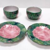Pair of Green Earthenware Tea /Coffee Cups with Floral Motifs by Zaccagnini