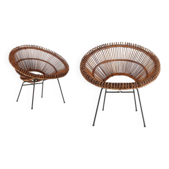 Paire de fauteuils lounge en rotin par Janine Abraham & Dirk Jan Rol, années 1960