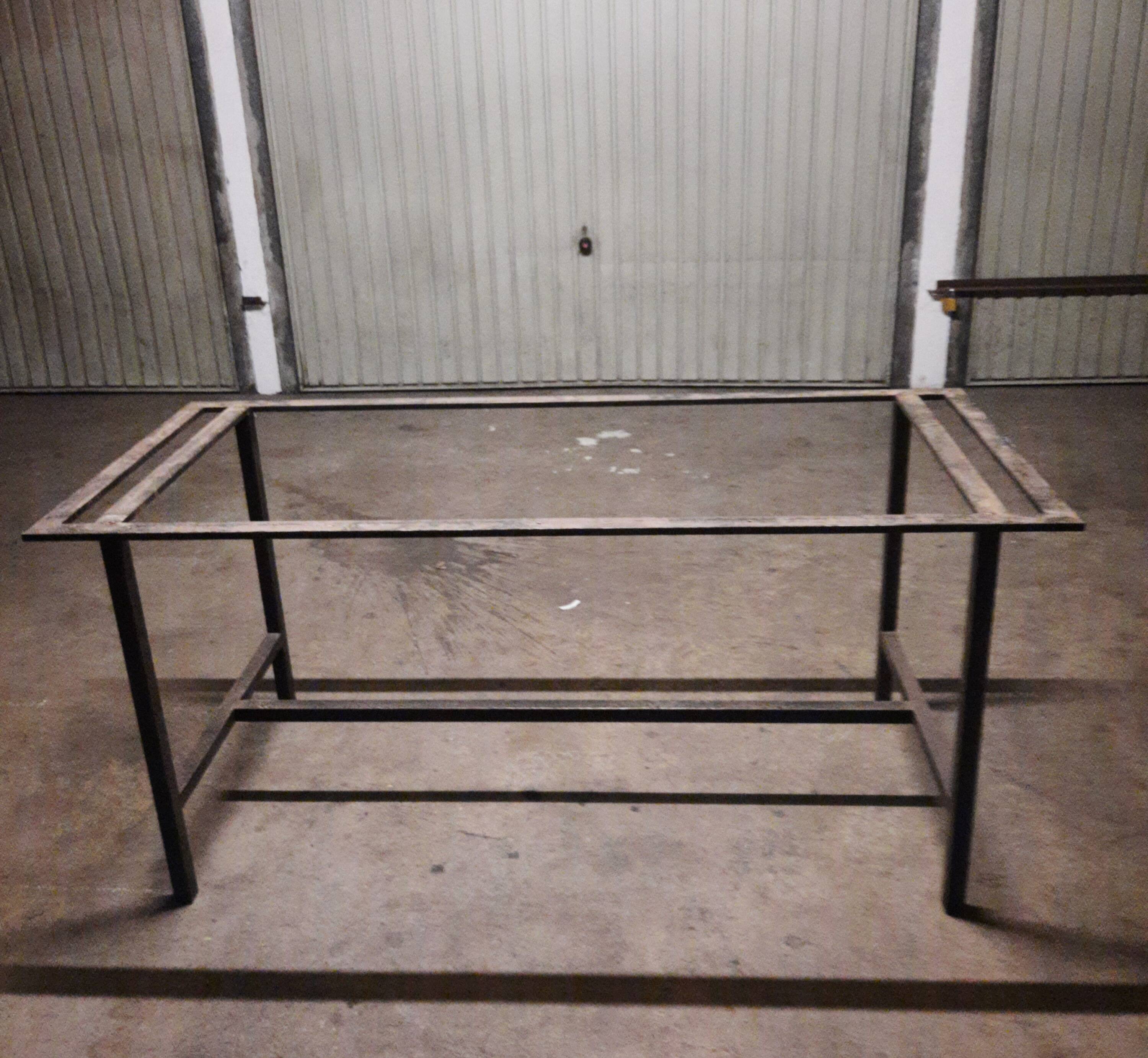 Rectangular steel and wood table