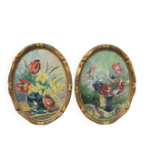 2 anciens tableaux ovales encadrés signés J Billiard Duchesne