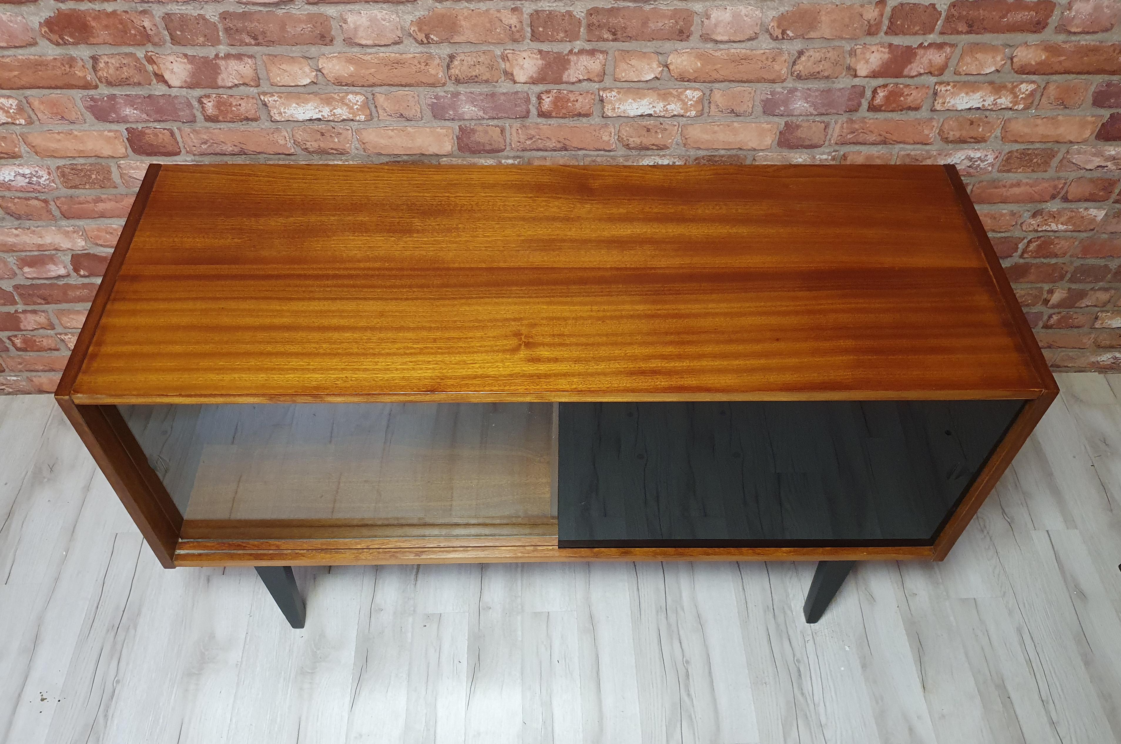 Renovated Violetta Display Cabinet with sliding glass doors, 1970s, Poland