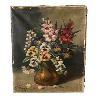 Oil on canvas by Lewarny Bouquet of flowers Mid-twentieth