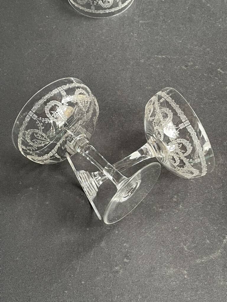 6 Champagne glasses – Saint Louis Christmas service rock crystal engraving 3540