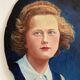 Old oil painting on oval wood with roses thrown from the 30s