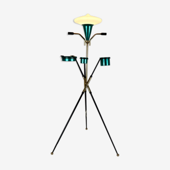 Plant tripod lamp with ashtrays and glove boxes, brass and metal from the 60s/70s