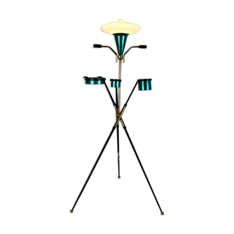 Plant tripod lamp with ashtrays and glove boxes, brass and metal from the 60s/70s
