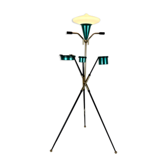 Lampe de trépied de plante avec cendriers et boîtes à gants, laiton et métal des années 60/70