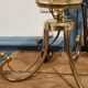 Table lamp, tripod, golden brass, vintage, 50s
