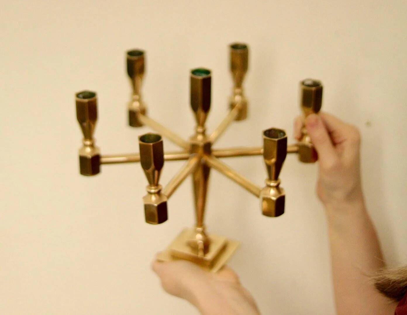 Swedish vintage brass seven arm candelabra by Gusum