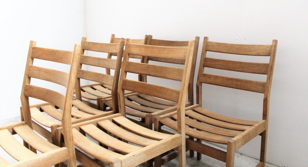 Series of six vintage Scandinavian oak chairs, Kurt Ostervig
