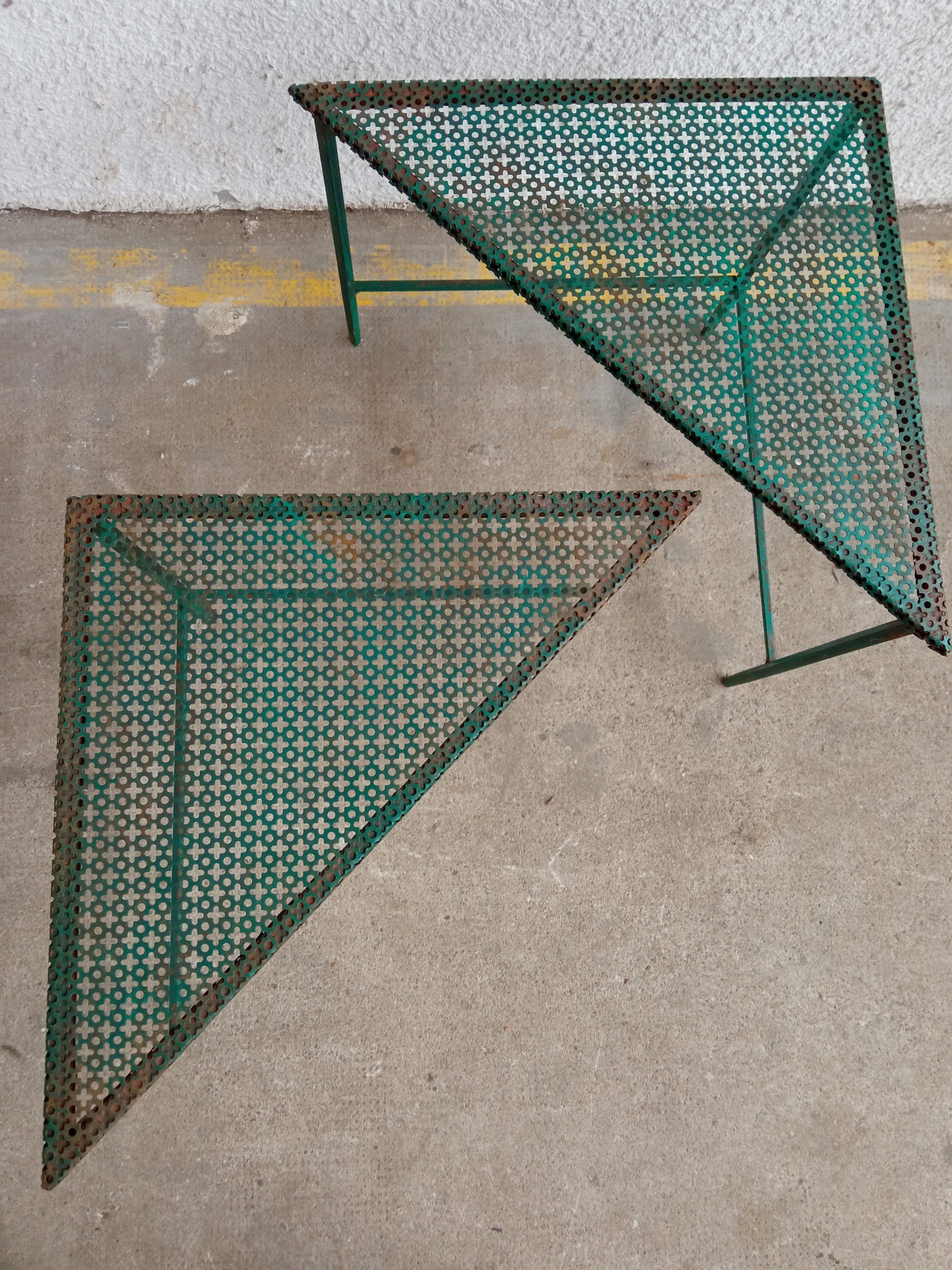 Triangular coffee table in perforated metal Mathieu Mategot