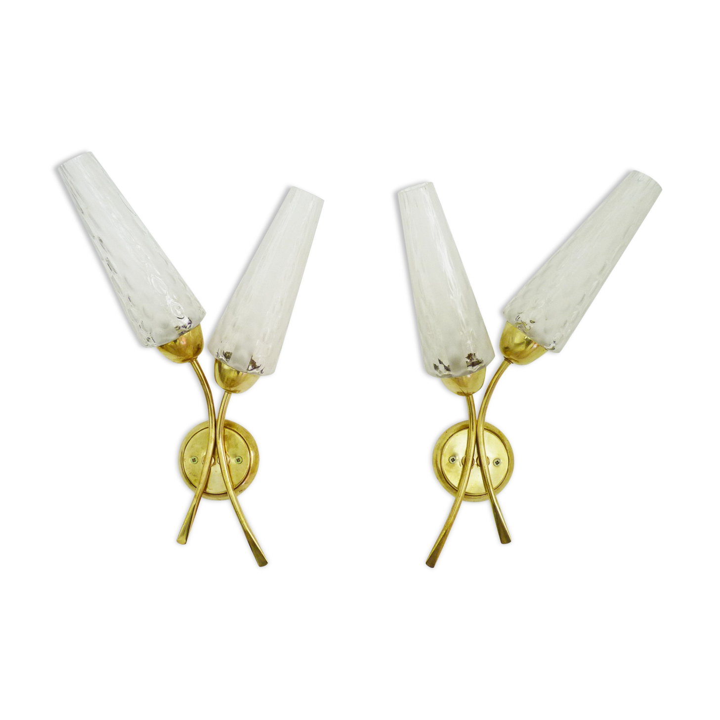 Pair of brass wall light double lights glass tubes. Year 50 60