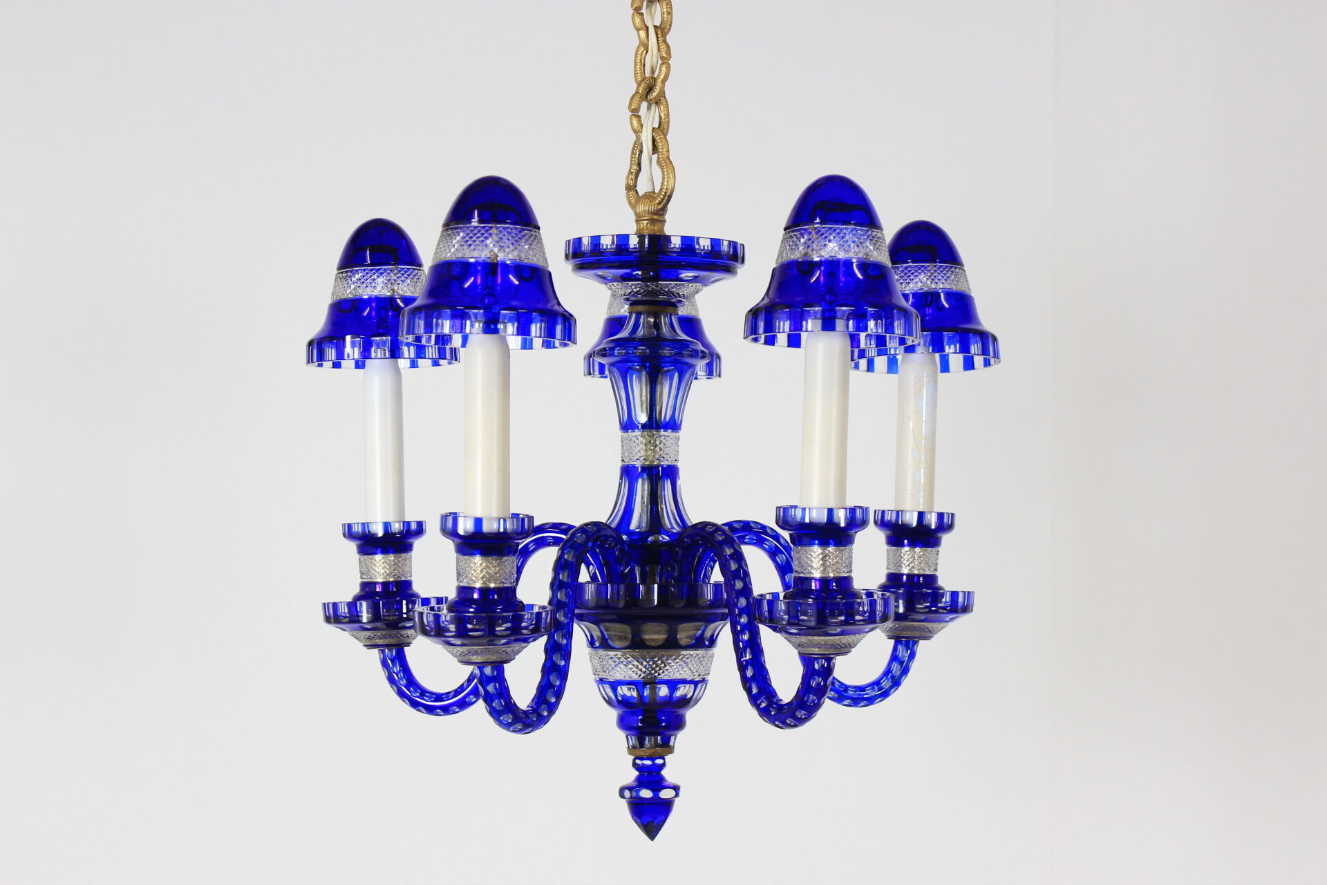 1940s Blue All Glass Chandelier, Czechoslovakia
