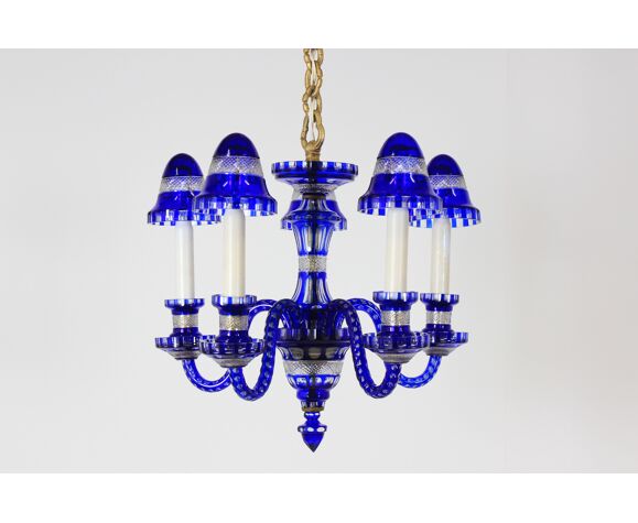 1940s Blue All Glass Chandelier Czechoslovakia Selency Glass Chandelier Czechoslovakia Selency, Cobalt Blue Bottle Chandelier