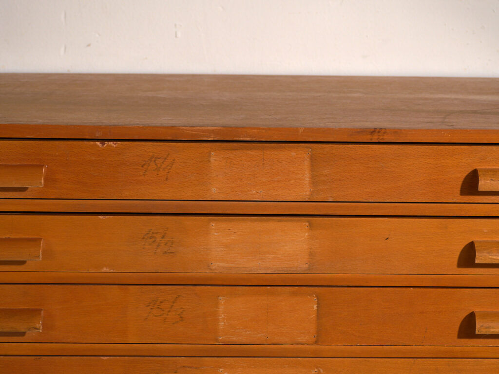 Antique plan cabinet in beech wood – Central Europe, circa 1960