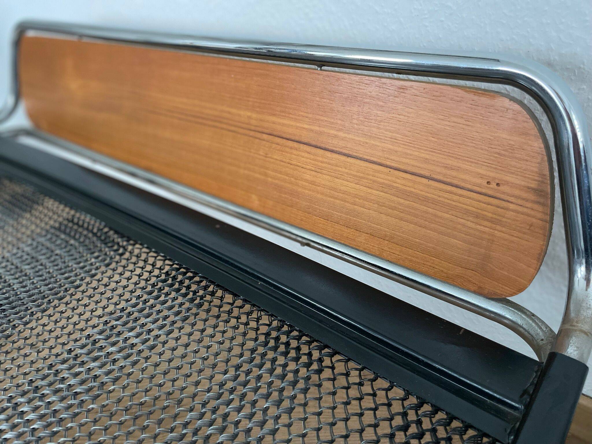 Pair of teak and chrome beds with mattress
