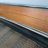 Pair of teak and chrome beds with mattress