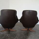 Pair of vintage Danish design brown leather swivel chairs by Bramin