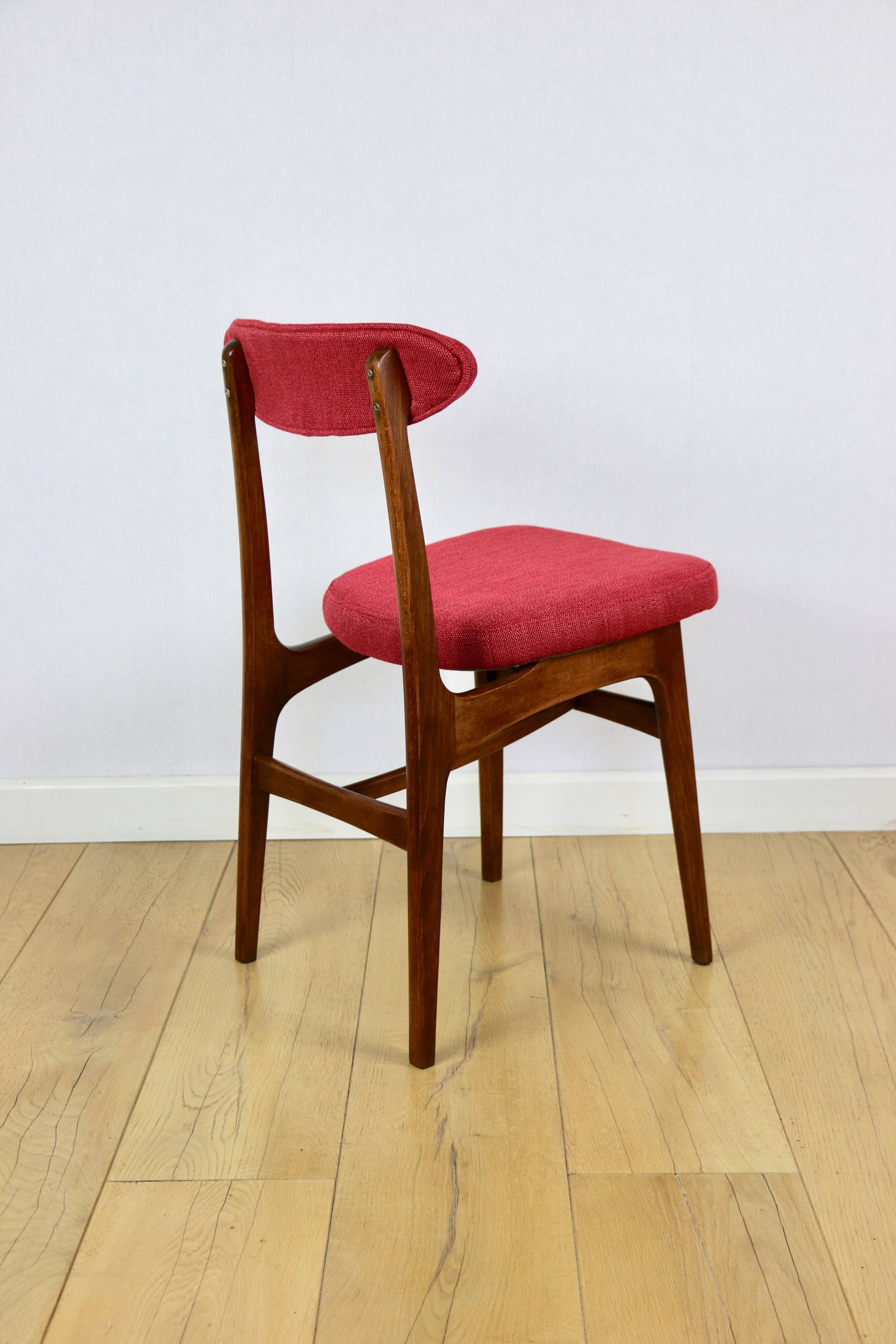 Vintage Hałas upholstered chair in raspberry strawberry vintage colour