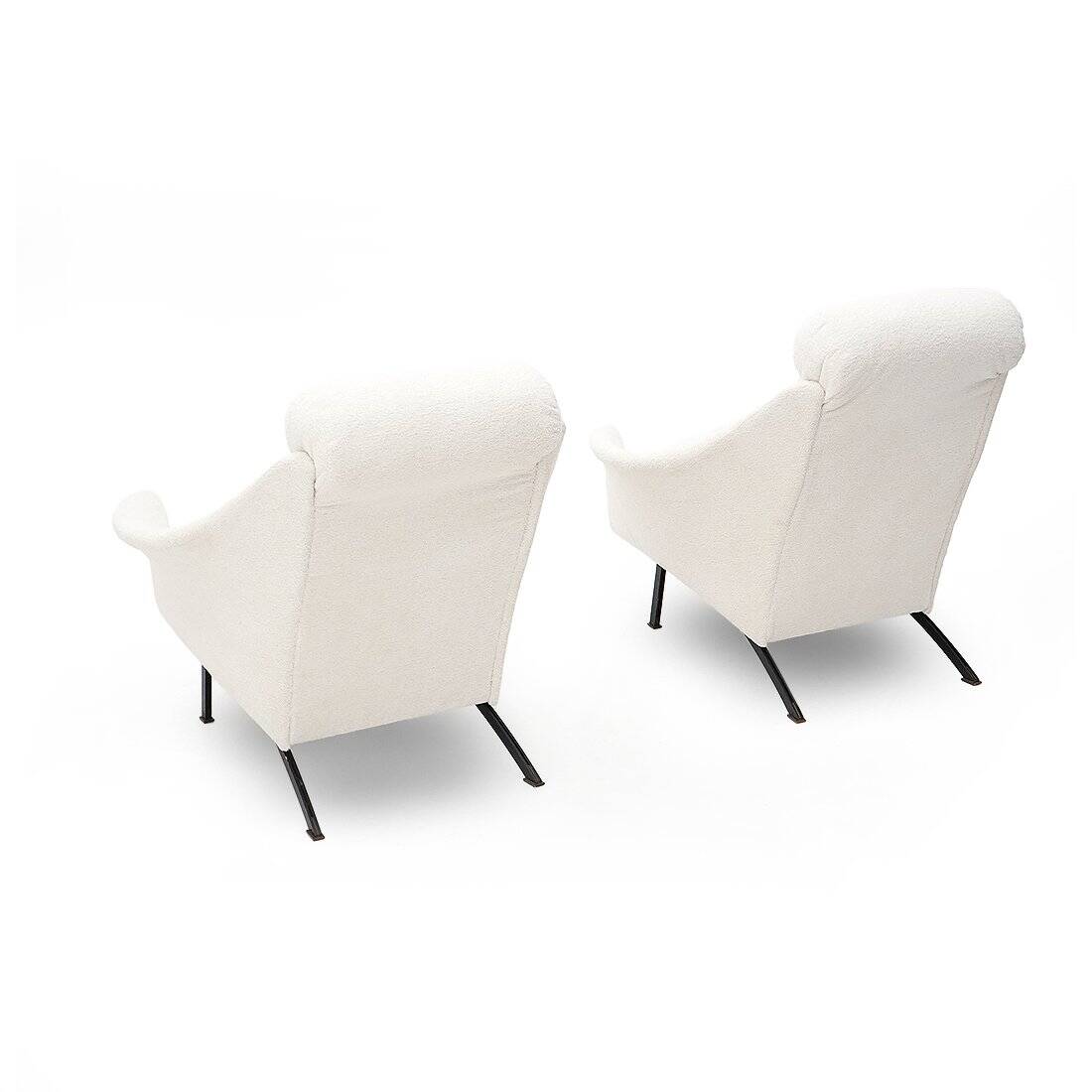 Pair of white boucle armchairs, 1950s, set of 2