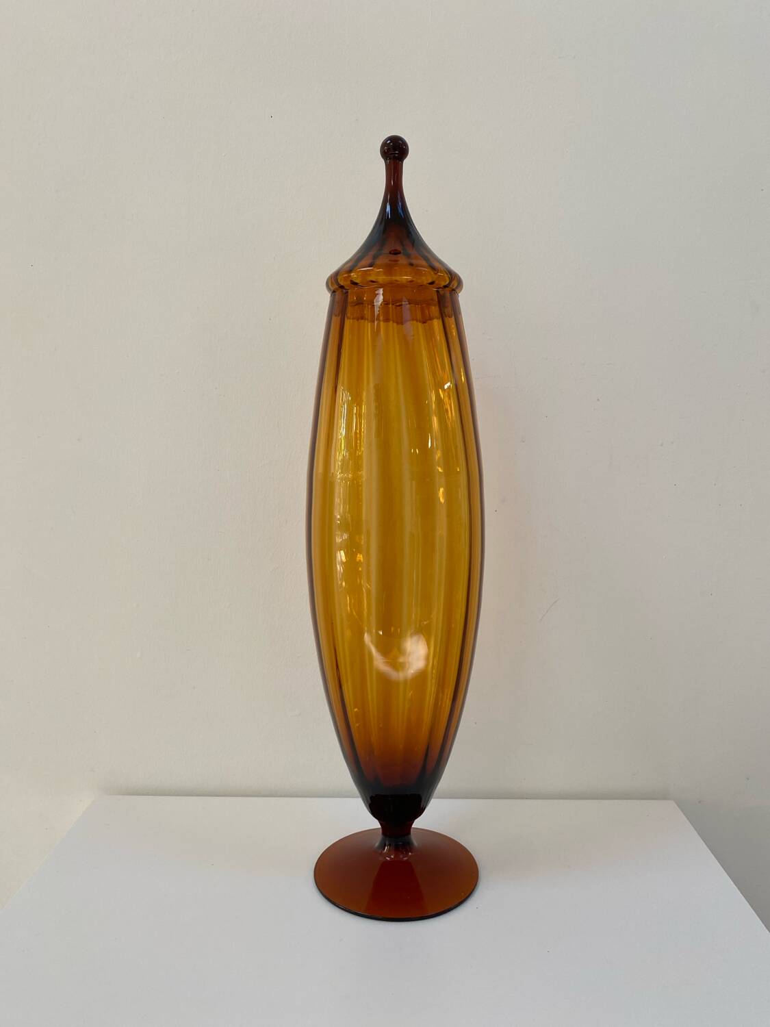 Large XL candy jar Empoli Italy in amber blown glass - 1960s