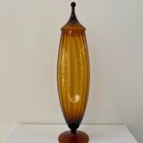 Large XL candy jar Empoli Italy in amber blown glass - 1960s