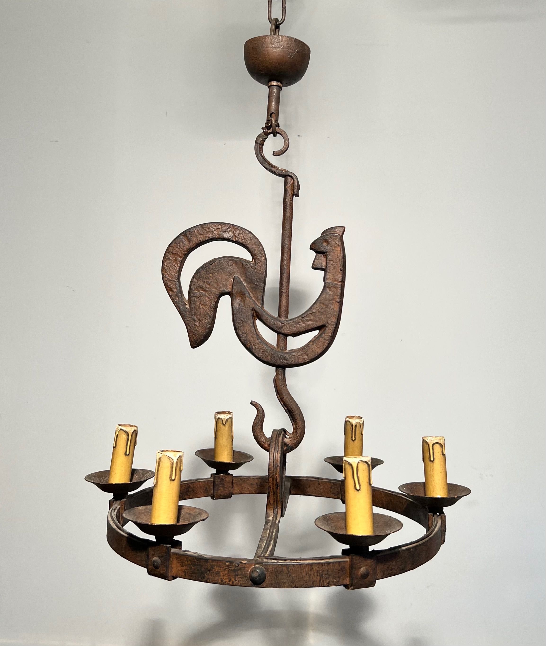 Lustre with rooster by Jean Touret for Atelier Marolles