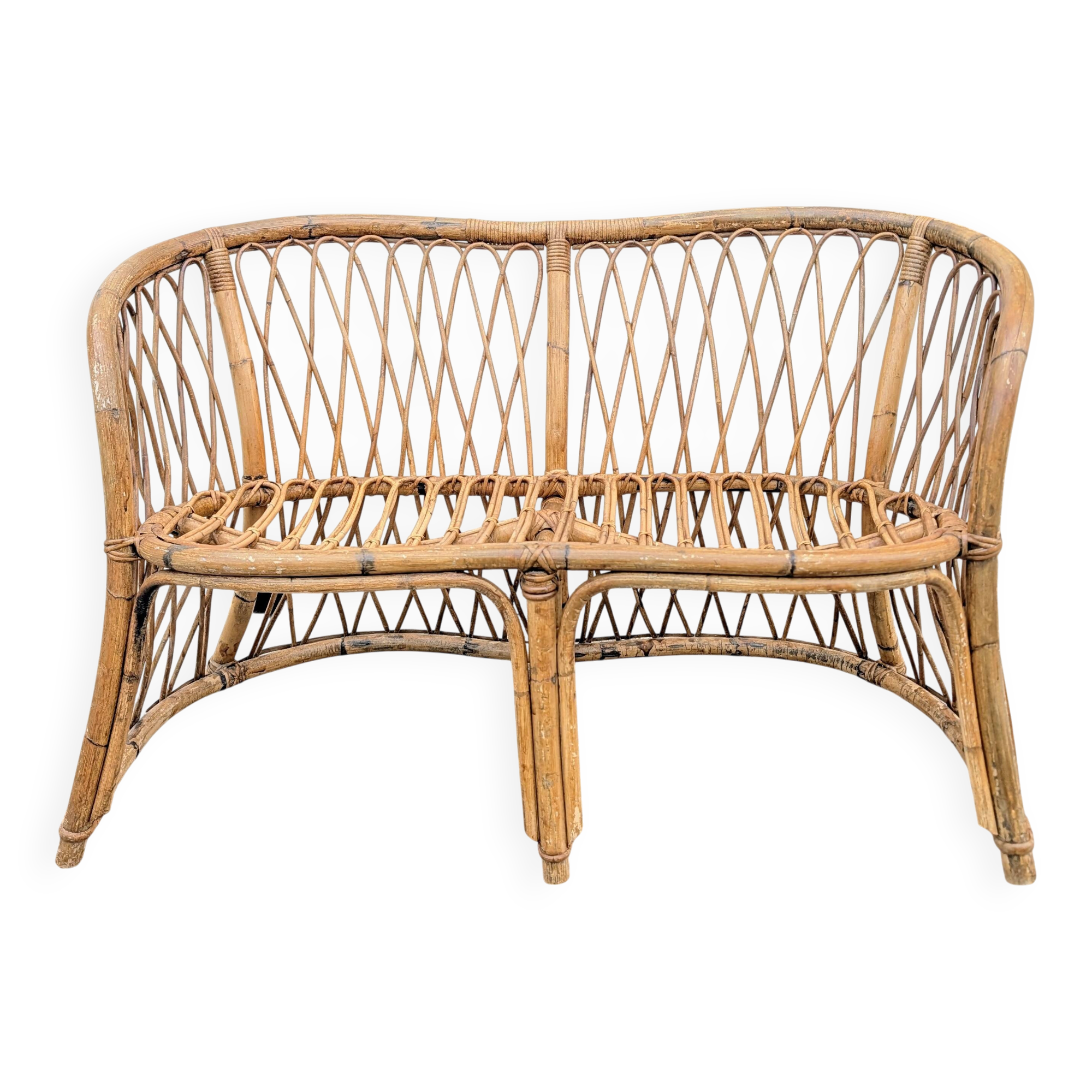 Banquette en rotin tressé vintage