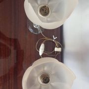 Pair of vintage table lamps in cut crystal and glass tulip.