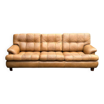 Arne Norell Saturn three seater tan leather sofa