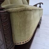 1950s, 3-seater Danish sofa, original condition, furniture velour, oak.