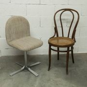Chaise pivotante chrome et tissu chiné propre et solide 1970