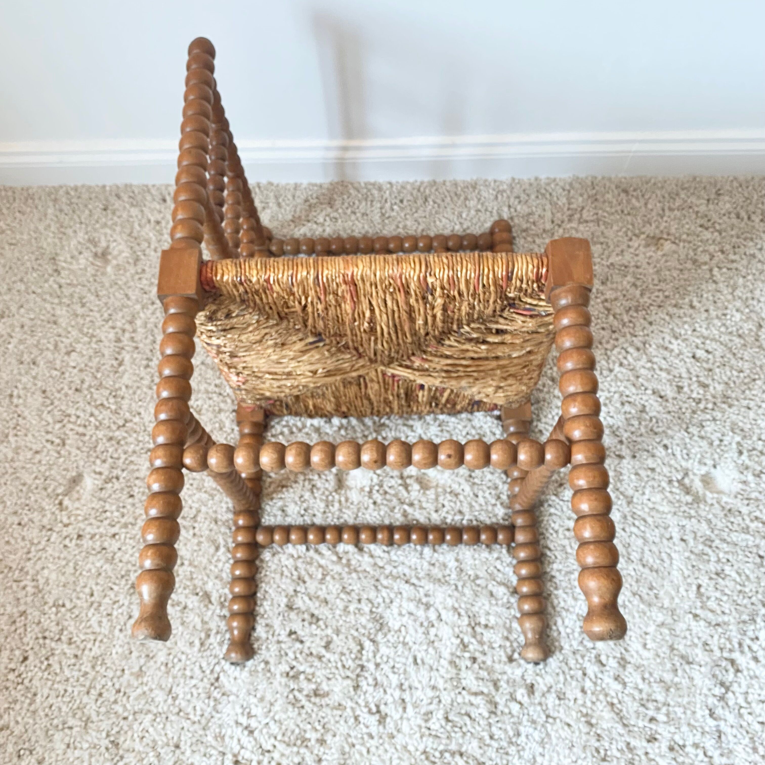 Vintage corner chair in turned oak and straw