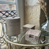 Rattan ice bucket with pliers and coasters