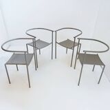 Set of 4 gray metal chairs in the style of Starck's "Von Vogelsans" model